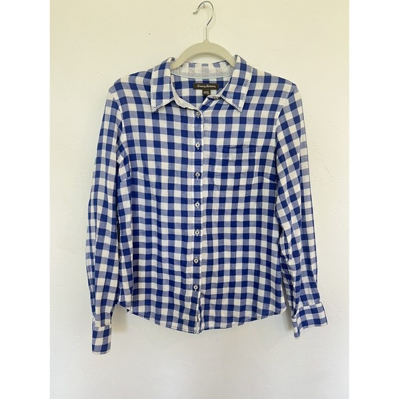 Tommy Bahama Womens M Medium Blue Gingham Button Down Top - Picture 1 of 3
